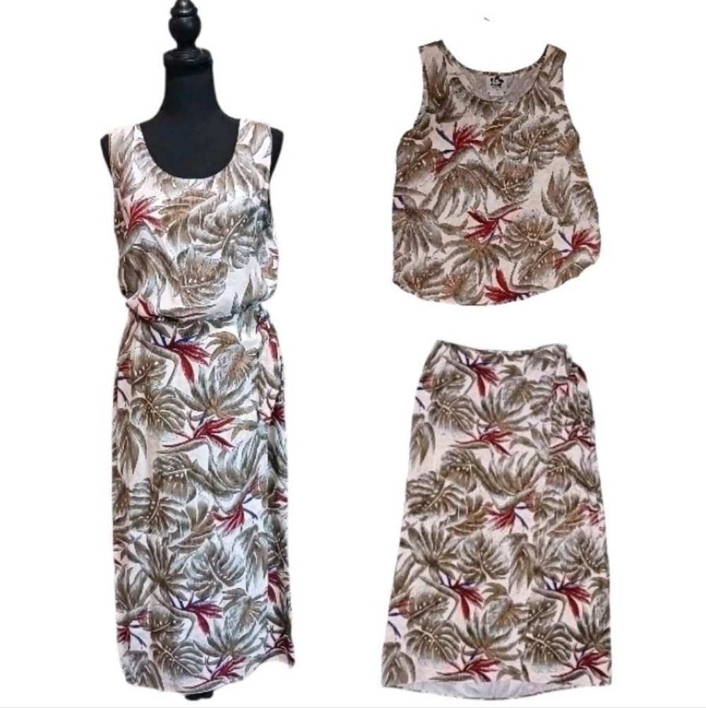 2PC Vintage Hilo Hattie Tank Top & Wrap Midi Skirt Set Bird Of Paradise Fujiette - Picture 1 of 11